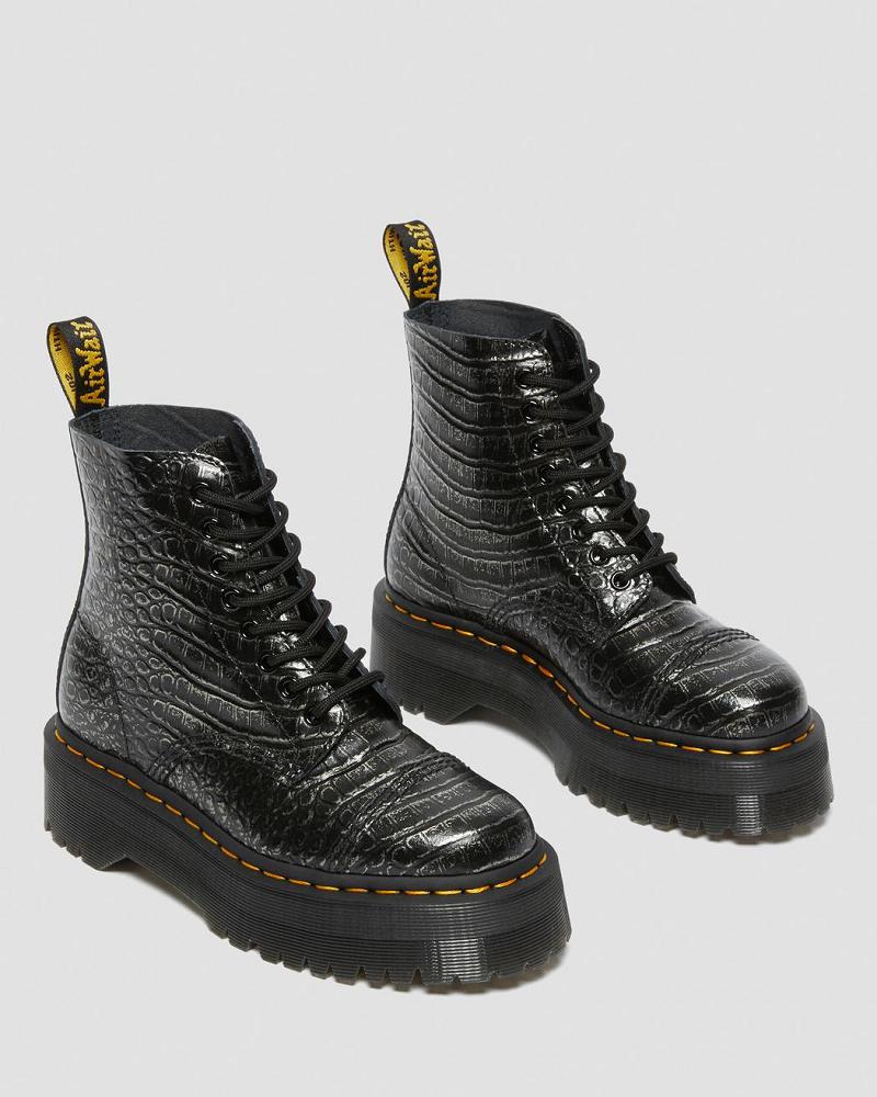 Women's Dr Martens Sinclair Croc Emboss Leather Platform Boots Black | AU 252XYU